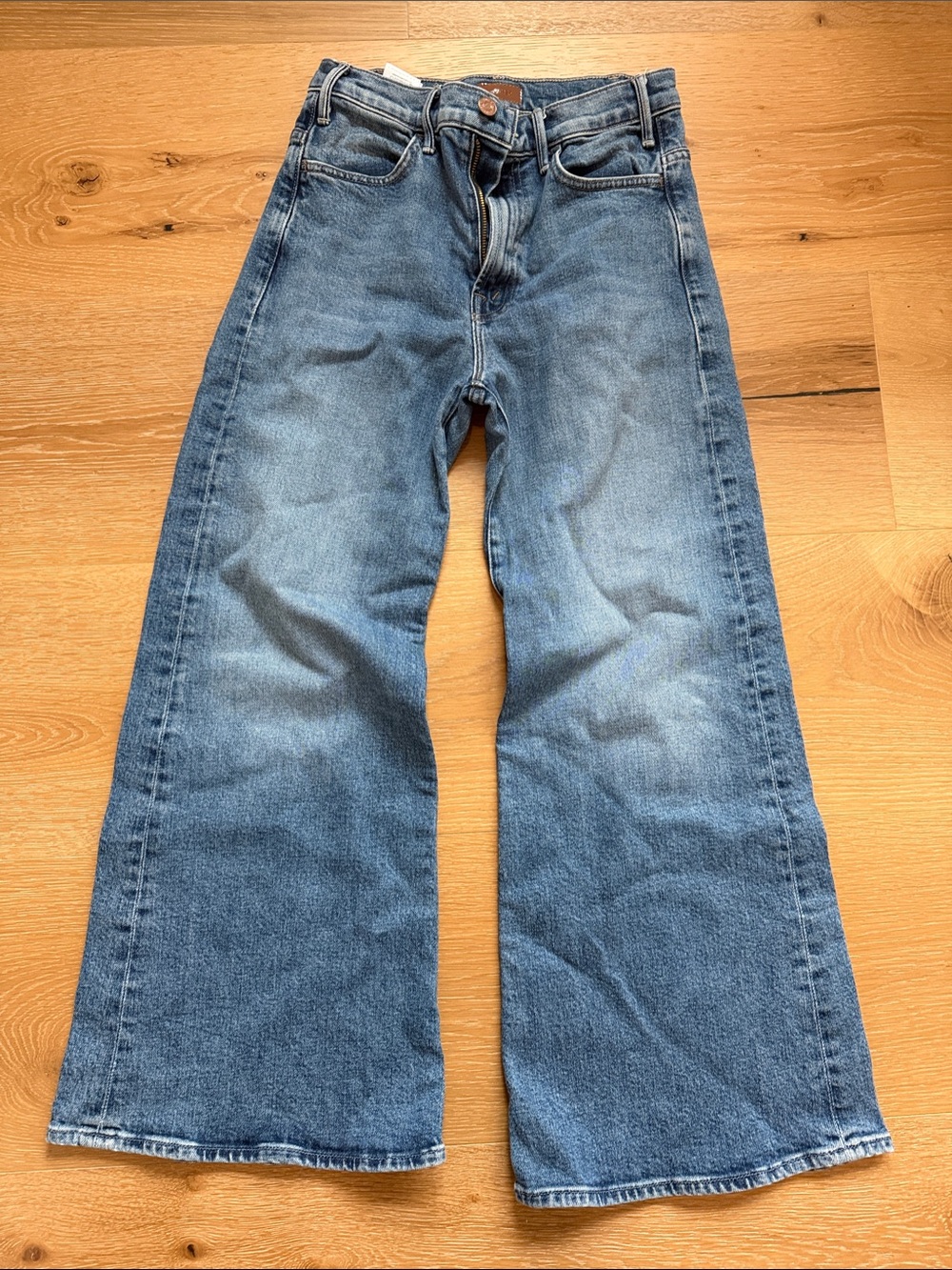 Mother Jeans - The Hustler Roller Ankle length wide leg jeans, color Slip & Fall